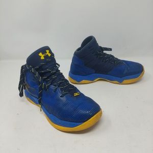 Under Armour Curry 2.5 Dub Nation Blue Yellow Hightop Sneakers Youth Size 5